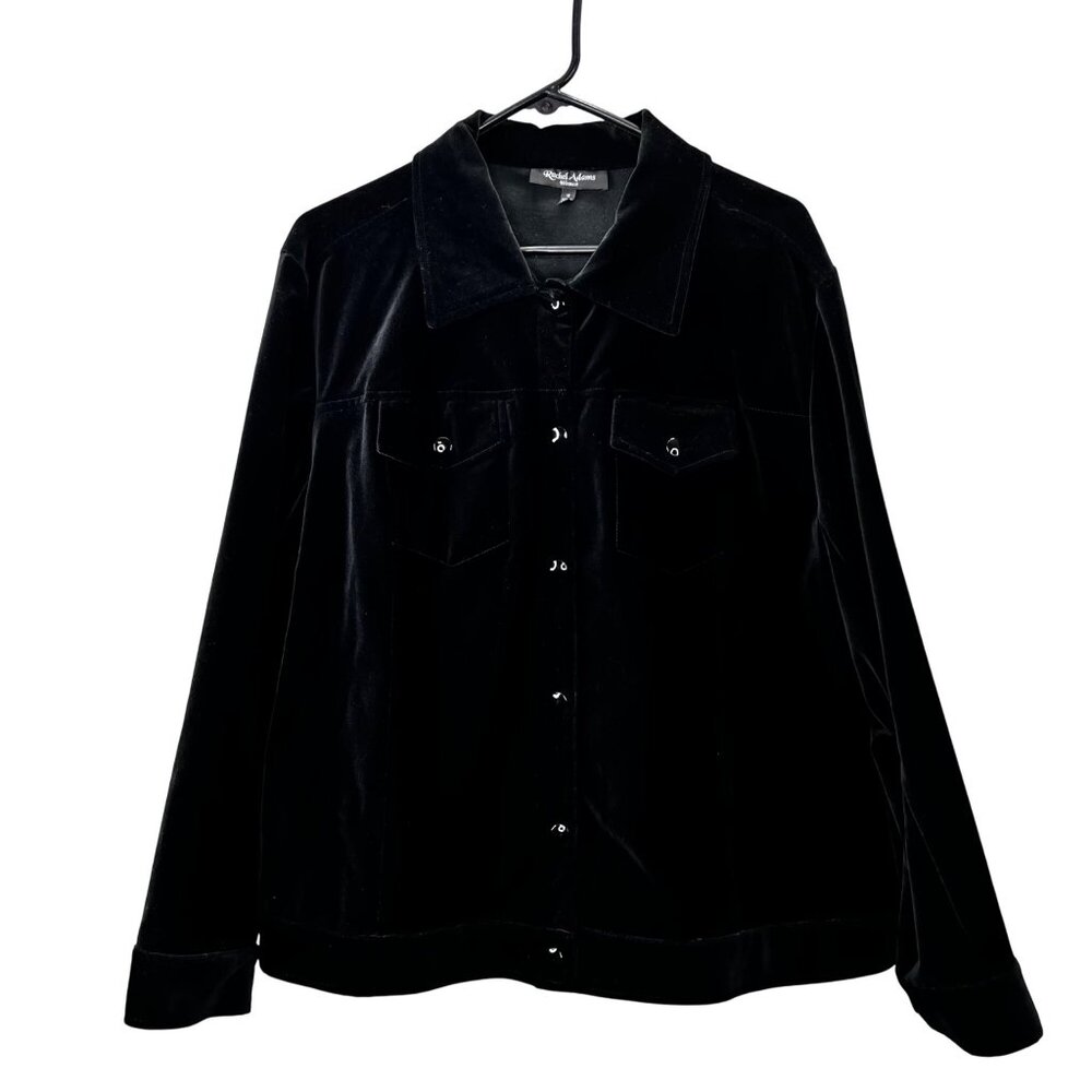Rachel Adams Women Velvet Jacket Black 16 Snap Front Pockets Whimsigoth Academia